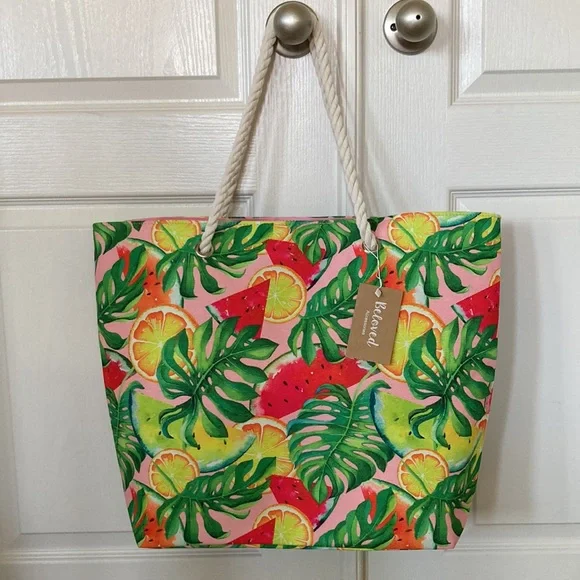 Jumbo Multi Color Tropical Fruit Beach Tote - Picture 8 of 11